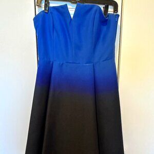 Halston Black & Blue Ombre Strapless cocktail dress